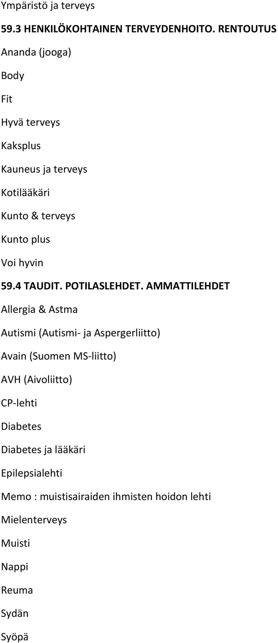 Voi hyvin 59.4 TAUDIT. POTILASLEHDET.