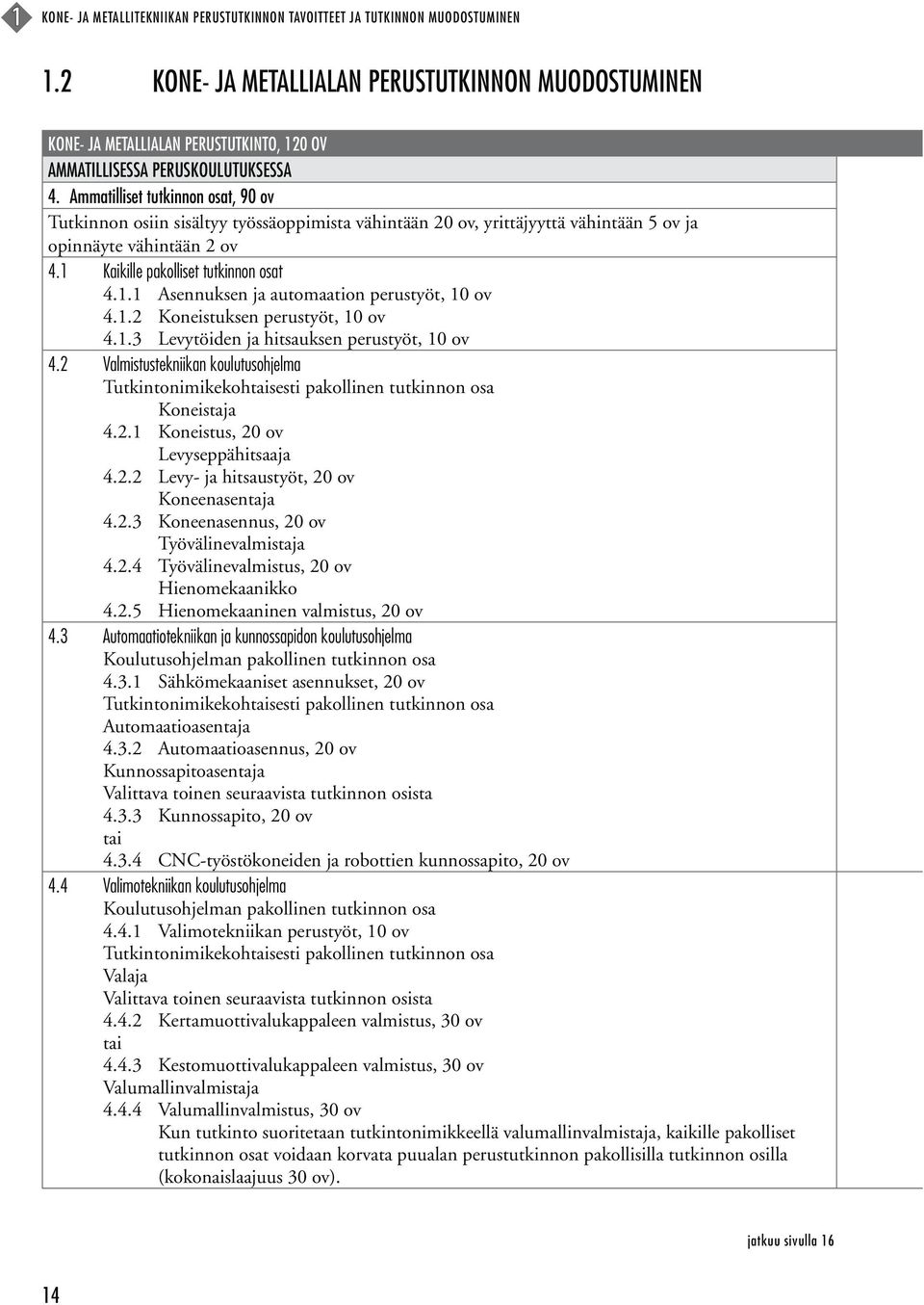 Ammatilliset tutkinnon osat, 90 ov Tutkinnon osiin sisältyy työssäoppimista vähintään 20 ov, yrittäjyyttä vähintään 5 ov ja opinnäyte vähintään 2 ov 4.1 Kaikille pakolliset tutkinnon osat 4.1.1 Asennuksen ja automaation perustyöt, 10 ov 4.