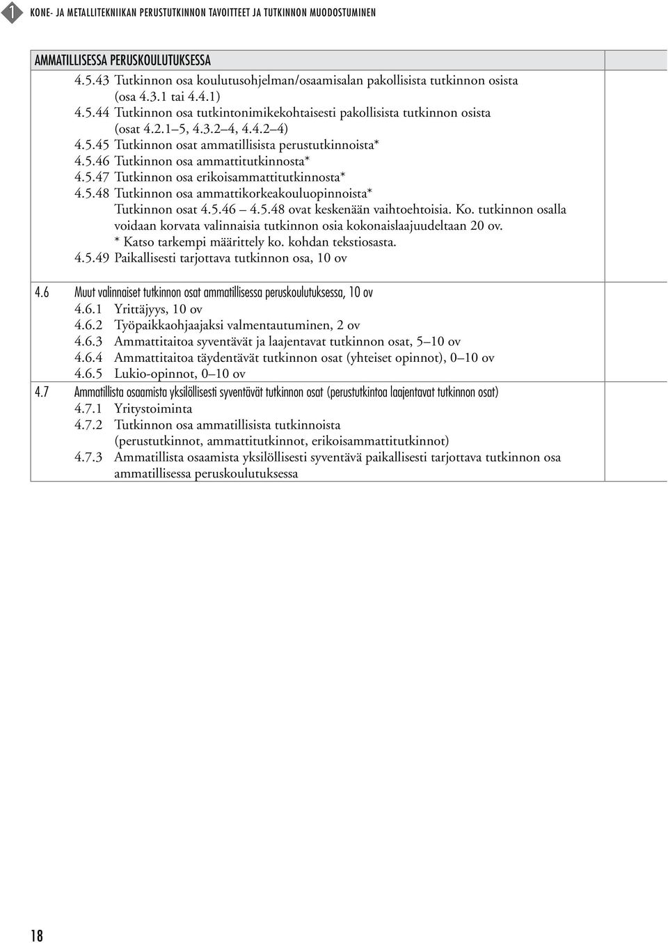 4.2 4) 4.5.45 Tutkinnon osat ammatillisista perustutkinnoista* 4.5.46 Tutkinnon osa ammattitutkinnosta* 4.5.47 Tutkinnon osa erikoisammattitutkinnosta* 4.5.48 Tutkinnon osa ammattikorkeakouluopinnoista* Tutkinnon osat 4.