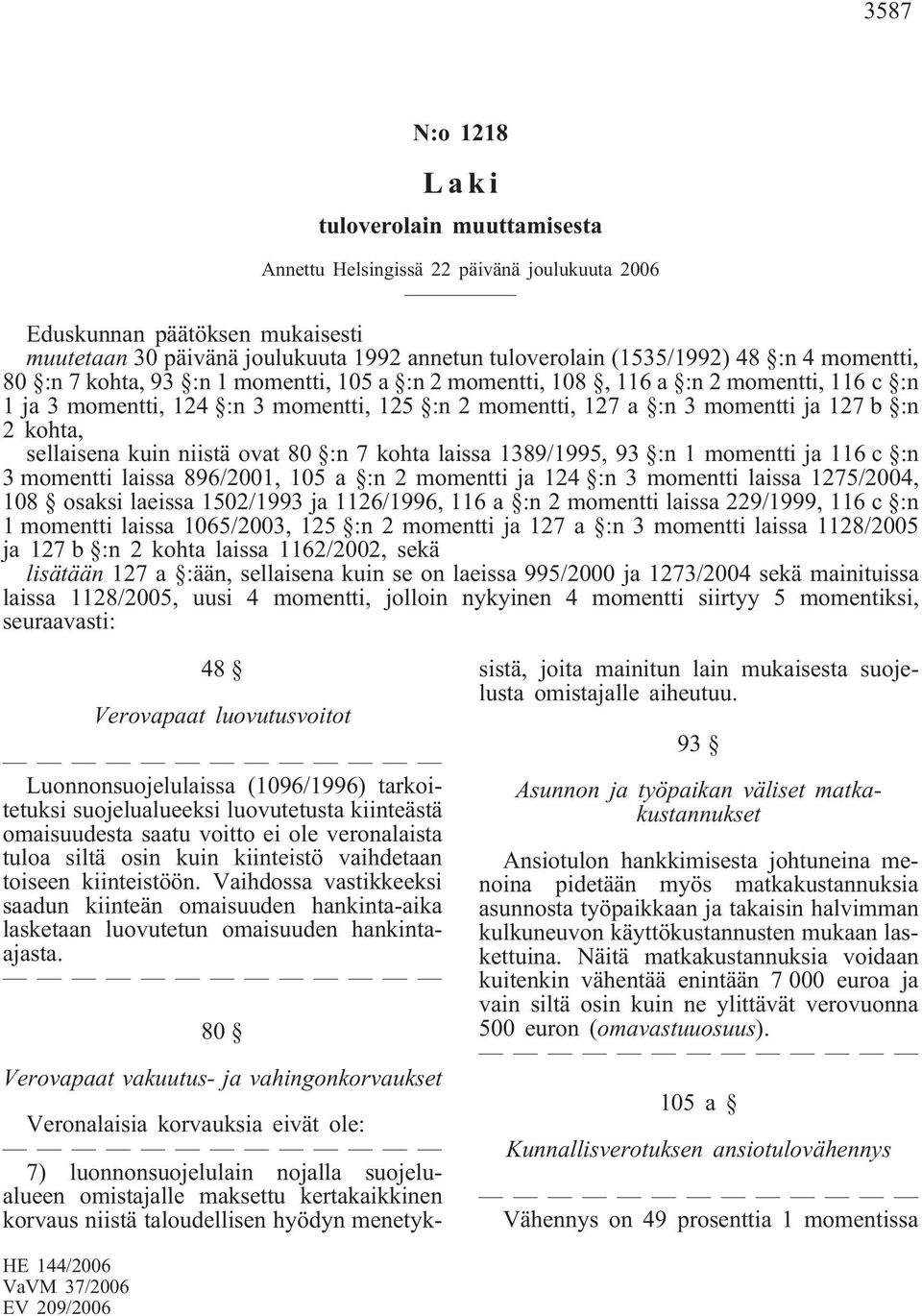 c :n 3 momentti laissa 896/2001, 105 a :n 2 momentti ja 124 :n 3 momentti laissa 1275/2004, 108 osaksi laeissa 1502/1993 ja 1126/1996, 116 a :n 2 momentti laissa 229/1999, 116 c :n 1 momentti laissa