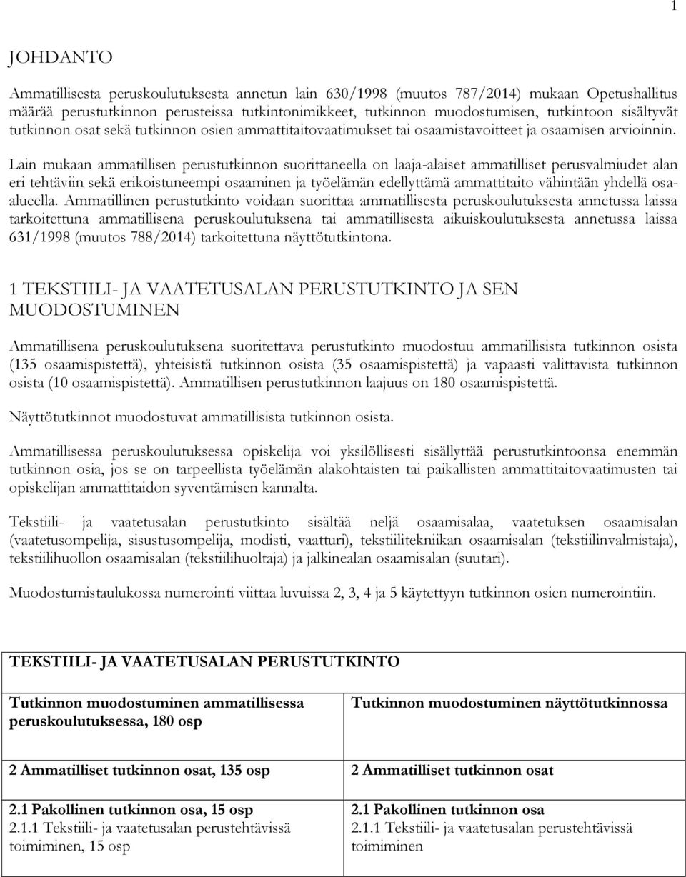 Lain mukaan ammatillisen perustutkinnon suorittaneella on laaja-alaiset ammatilliset perusvalmiudet alan eri tehtäviin sekä erikoistuneempi osaaminen ja työelämän edellyttämä ammattitaito vähintään