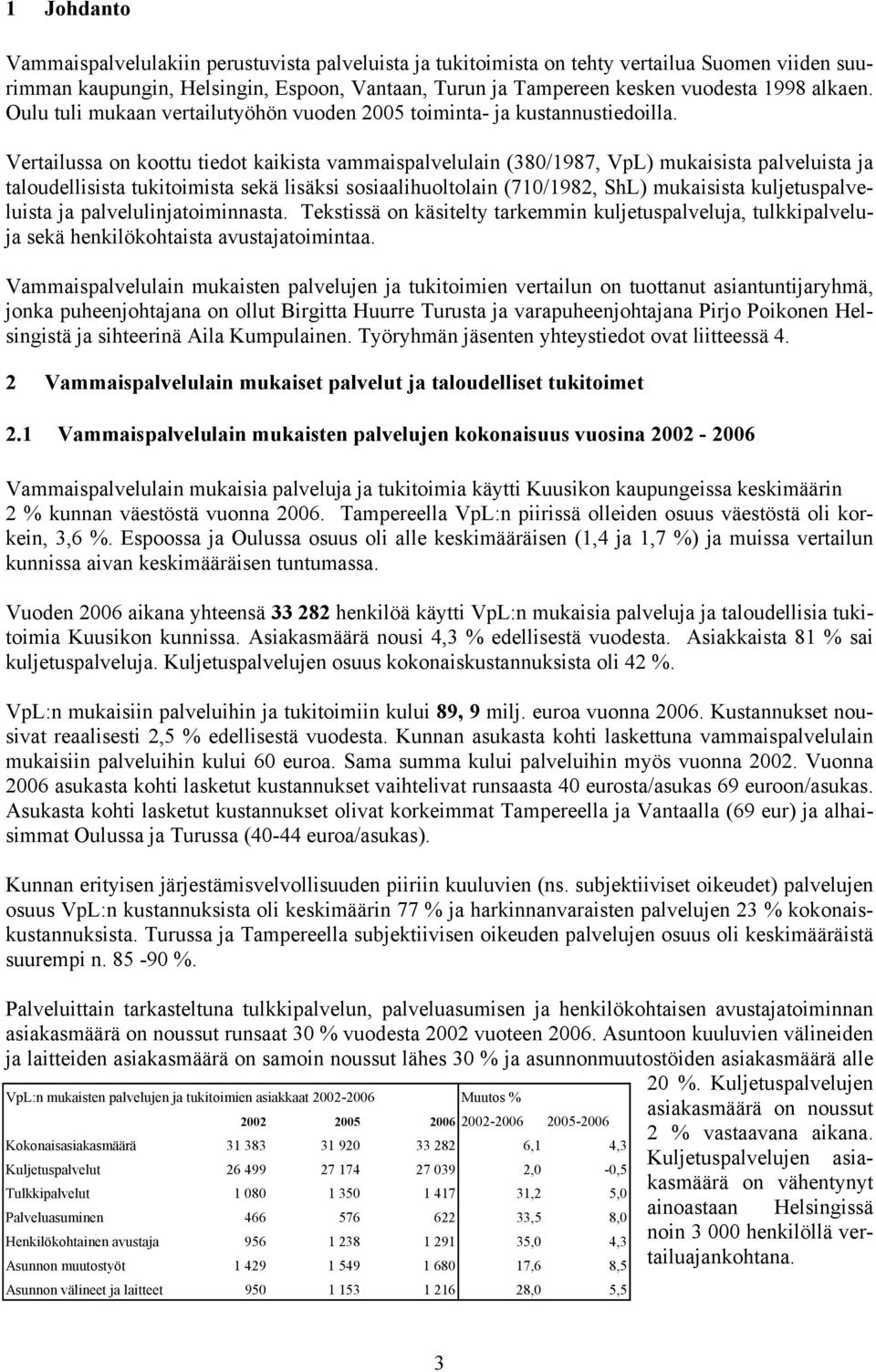 Vertailussa on koottu tiedot kaikista vammaispalvelulain (380/1987, VpL) mukaisista palveluista ja taloudellisista tukitoimista sekä lisäksi sosiaalihuoltolain (710/1982, ShL) mukaisista