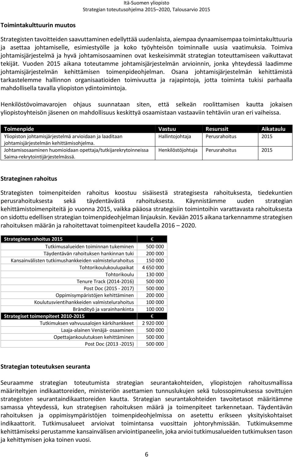 Vuoden 2015 aikana toteutamme johtamisjärjestelmän arvioinnin, jonka yhteydessä laadimme johtamisjärjestelmän kehittämisen toimenpideohjelman.