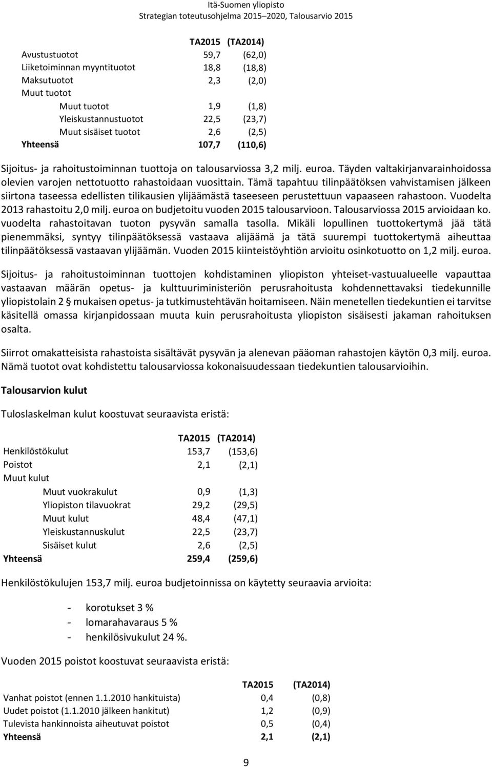Tämä tapahtuu tilinpäätöksen vahvistamisen jälkeen siirtona taseessa edellisten tilikausien ylijäämästä taseeseen perustettuun vapaaseen rahastoon. Vuodelta 2013 rahastoitu 2,0 milj.