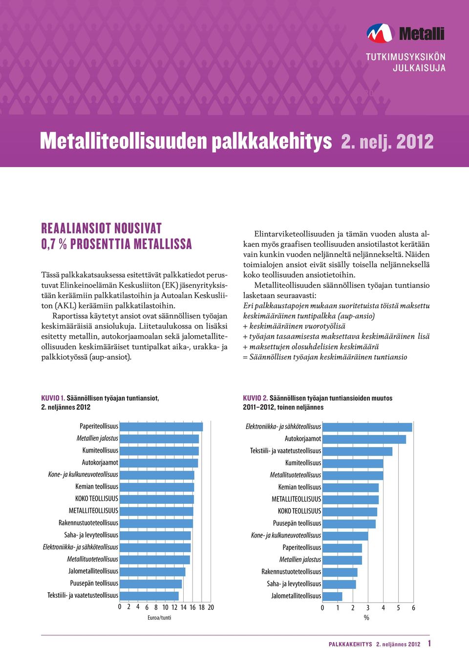 Keskusliiton (KL) keräämiin palkkatilastoihin. Raportissa käytetyt ansiot ovat säännöllisen työajan keskimääräisiä ansiolukuja.