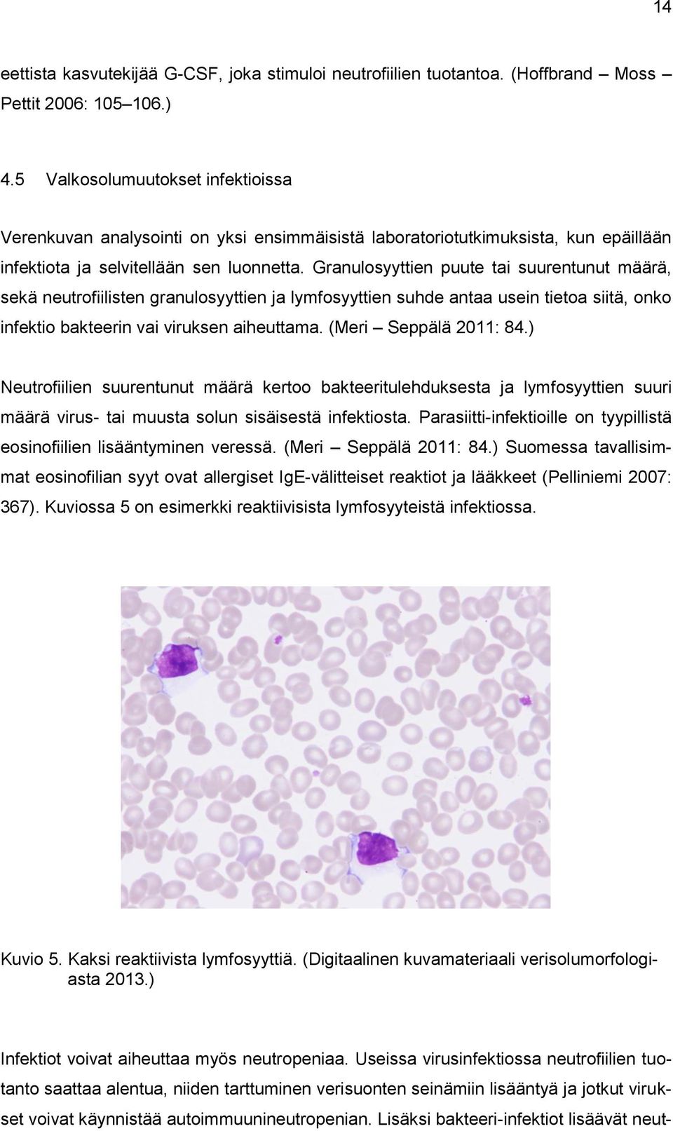 Granulosyyttien puute tai suurentunut määrä, sekä neutrofiilisten granulosyyttien ja lymfosyyttien suhde antaa usein tietoa siitä, onko infektio bakteerin vai viruksen aiheuttama.