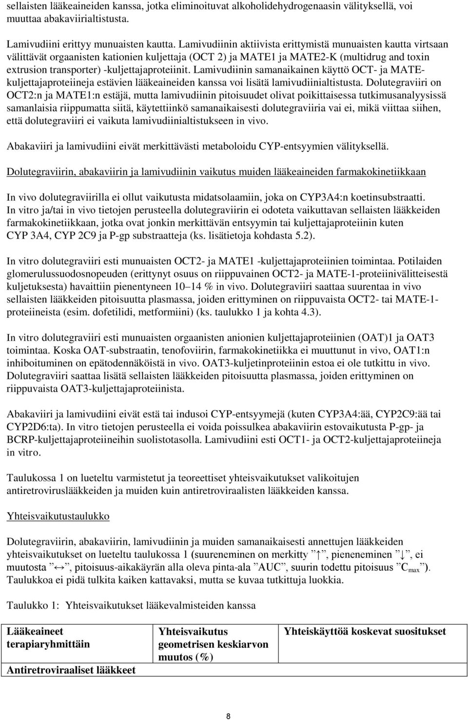 -kuljettajaproteiinit. Lamivudiinin samanaikainen käyttö OCT- ja MATEkuljettajaproteiineja estävien lääkeaineiden kanssa voi lisätä lamivudiinialtistusta.