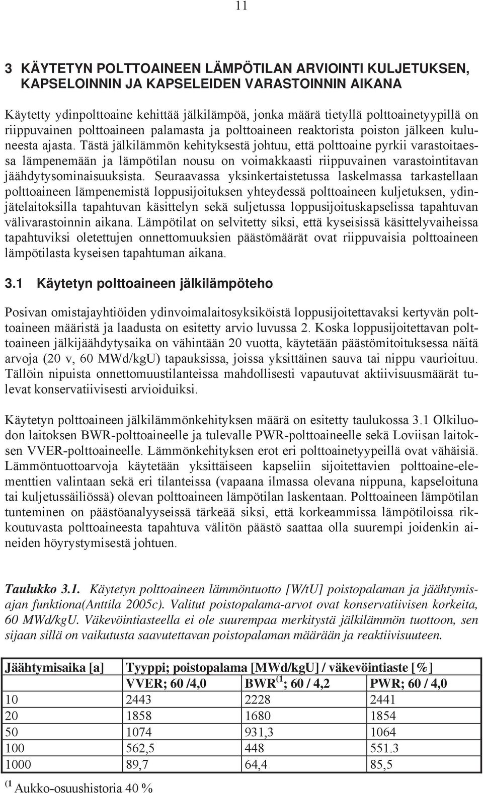 Tästä jälkilämmön kehityksestä johtuu, että polttoaine pyrkii varastoitaessa lämpenemään ja lämpötilan nousu on voimakkaasti riippuvainen varastointitavan jäähdytysominaisuuksista.