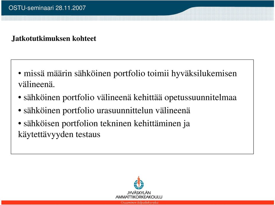 sähköinen portfolio välineenä kehittää opetussuunnitelmaa