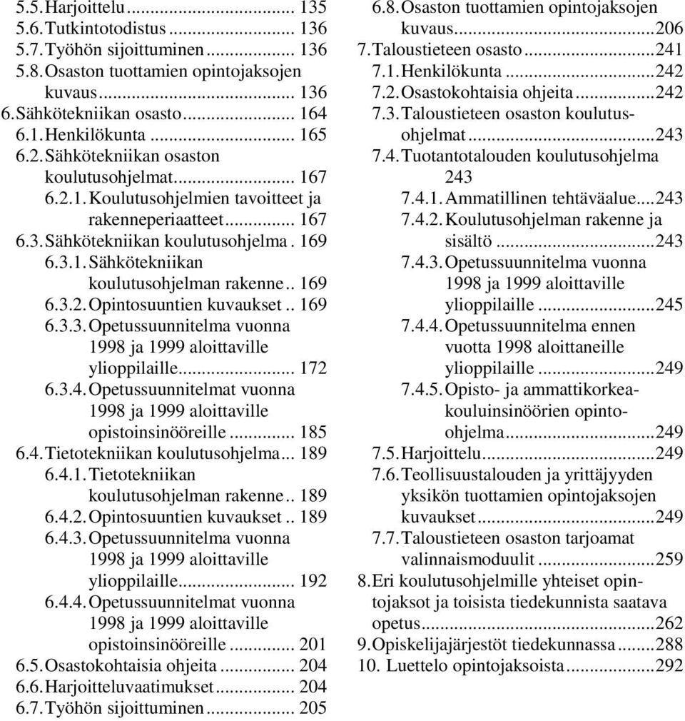 . 169 6.3.2. Opintosuuntien kuvaukset.. 169 6.3.3.Opetussuunnitelma vuonna ylioppilaille... 172 6.3.4.Opetussuunnitelmat vuonna opistoinsinööreille... 185 6.4.Tietotekniikan koulutusohjelma... 189 6.