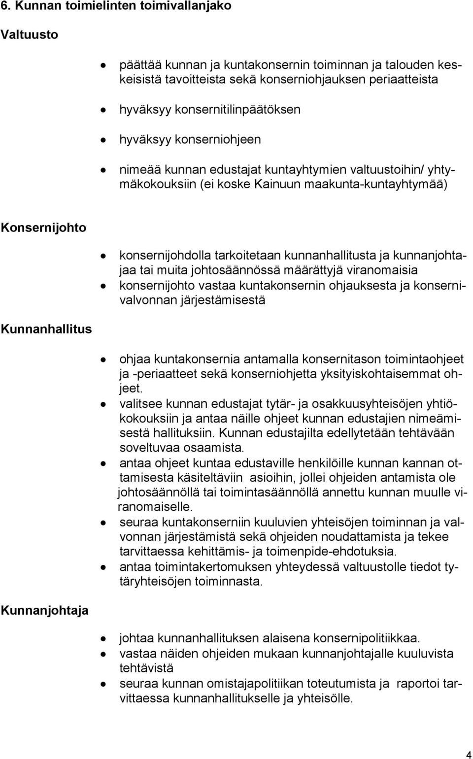 kunnanjohtajaa tai muita johtosäännössä määrättyjä viranomaisia konsernijohto vastaa kuntakonsernin ohjauksesta ja konsernivalvonnan järjestämisestä Kunnanhallitus ohjaa kuntakonsernia antamalla