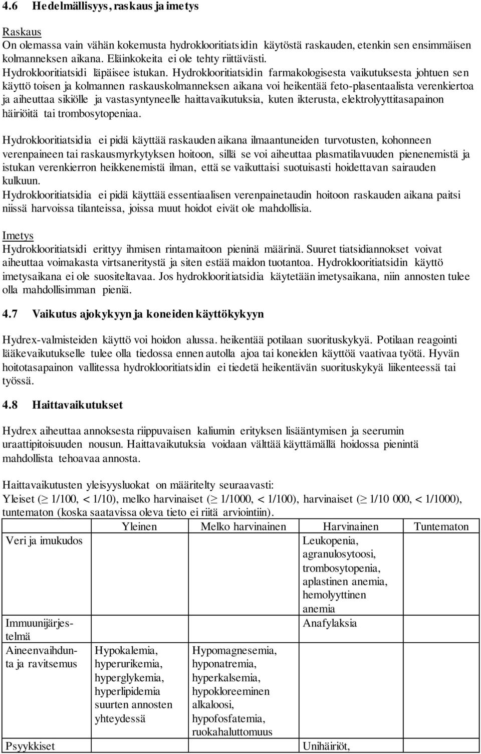 Hydroklooritiatsidin farmakologisesta vaikutuksesta johtuen sen käyttö toisen ja kolmannen raskauskolmanneksen aikana voi heikentää feto-plasentaalista verenkiertoa ja aiheuttaa sikiölle ja