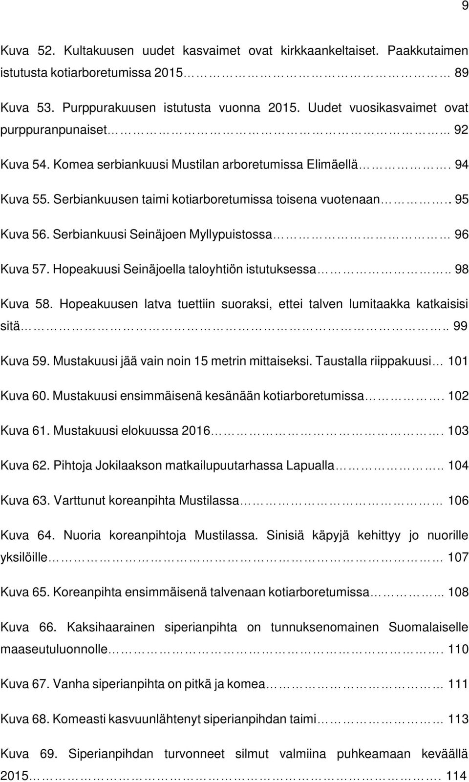 Serbiankuusi Seinäjoen Myllypuistossa 96 Kuva 57. Hopeakuusi Seinäjoella taloyhtiön istutuksessa.. 98 Kuva 58. Hopeakuusen latva tuettiin suoraksi, ettei talven lumitaakka katkaisisi sitä.. 99 Kuva 59.