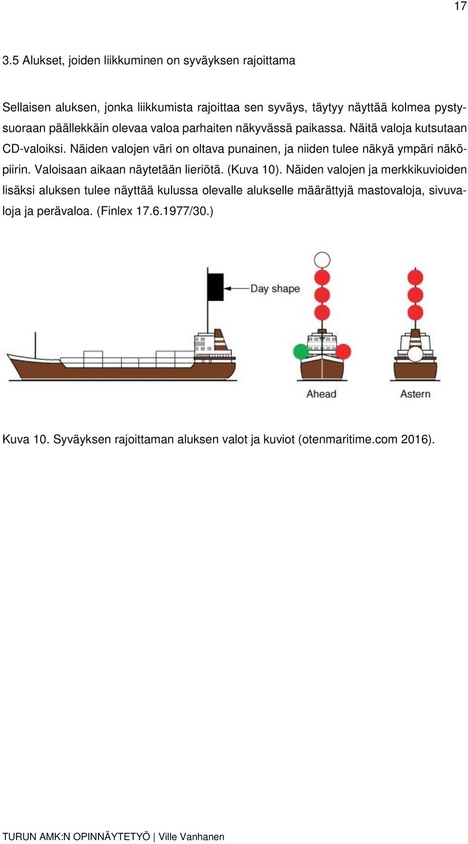 Näiden valojen väri on oltava punainen, ja niiden tulee näkyä ympäri näköpiirin. Valoisaan aikaan näytetään lieriötä. (Kuva 10).