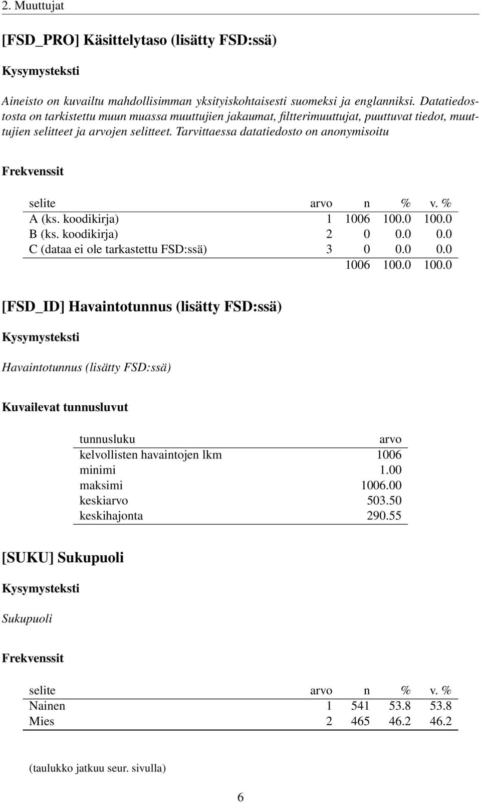 Tarvittaessa datatiedosto on anonymisoitu A (ks. koodikirja) 1 B (ks. koodikirja) 2 0 0.