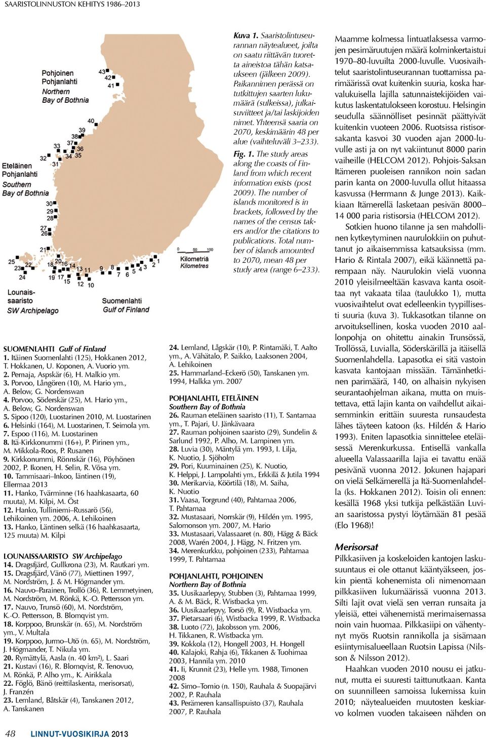 Luostarinen, T. Seimola ym. 7. Espoo (116), M. Luostarinen 8. Itä-Kirkkonummi (16+), P. Pirinen ym., M. Mikkola-Roos, P. Rusanen 9. Kirkkonummi, Rönnskär (16), Pöyhönen 2002, P. Ikonen, H. Selin, R.