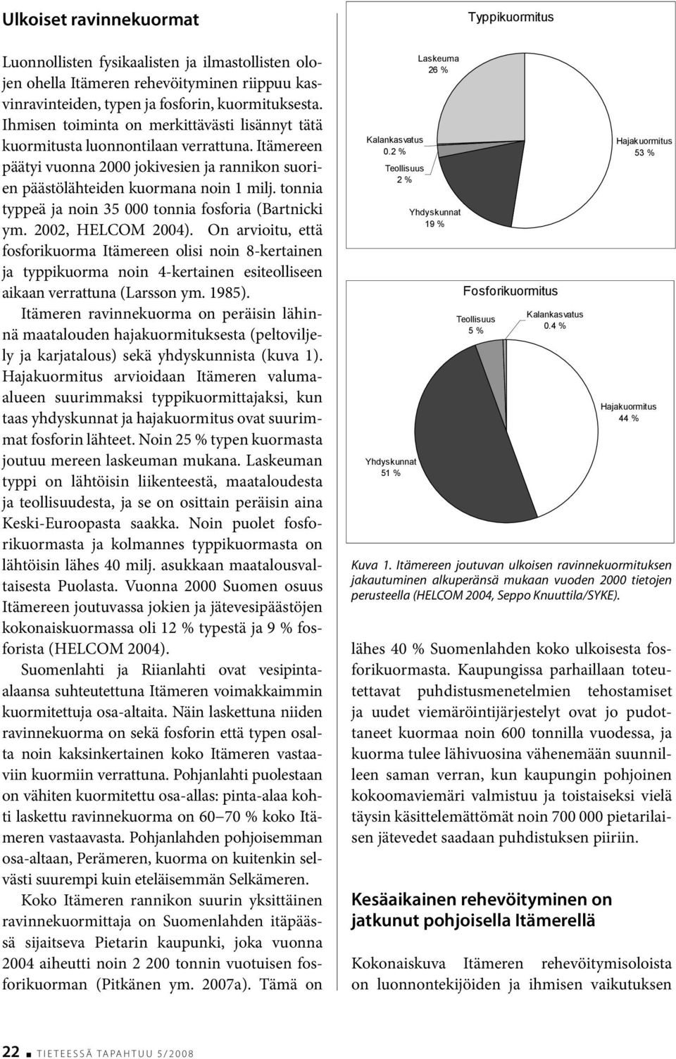 tonnia typpeä ja noin 35 000 tonnia fosforia (Bartnicki ym. 2002, HELCOM 2004).