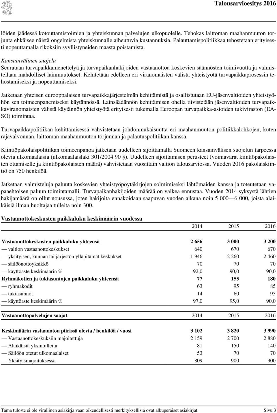 Kansainvälinen suojelu Seurataan turvapaikkamenettelyä ja turvapaikanhakijoiden vastaanottoa koskevien säännösten toimivuutta ja valmistellaan mahdolliset lainmuutokset.