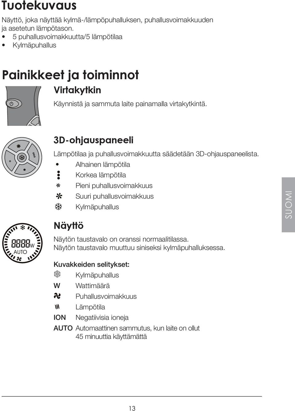 3D-ohjauspaneeli Lämpötilaa ja puhallusvoimakkuutta säädetään 3D-ohjauspaneelista.