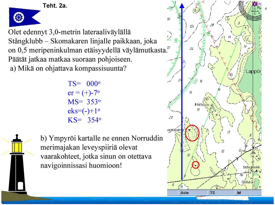 meripeninkulman etäisyydellä väylämutkasta. Päätät jatkaa matkaa suoraan pohjoiseen.