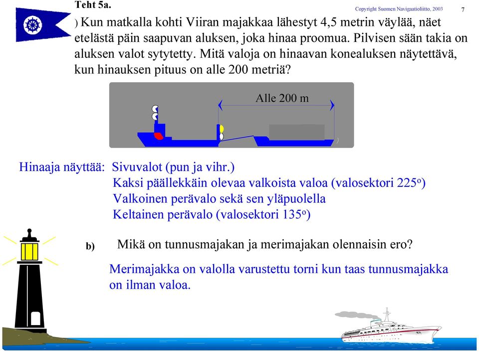 7 Alle 200 m Hinaaja näyttää: Sivuvalot (pun ja vihr.