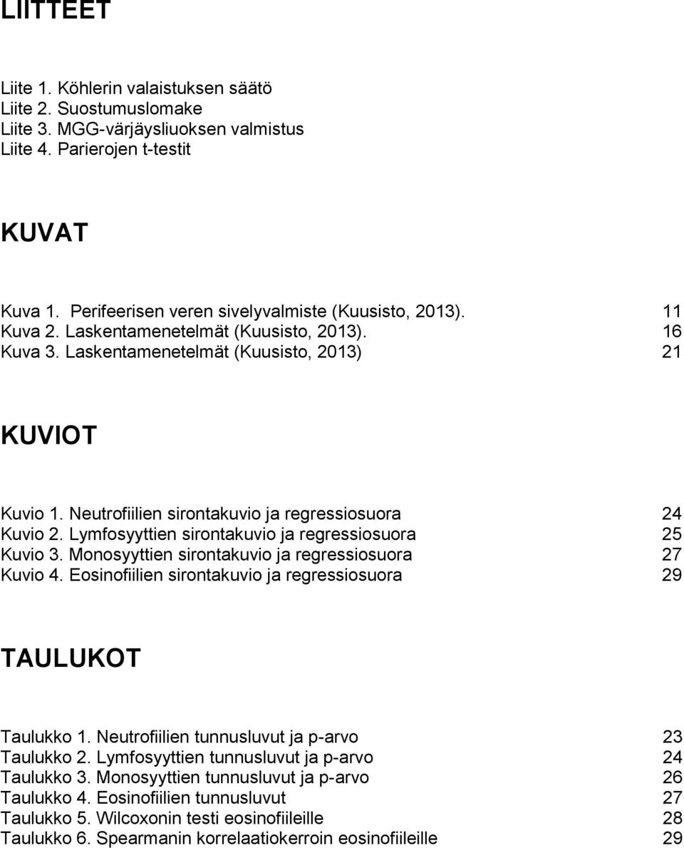 Neutrofiilien sirontakuvio ja regressiosuora 24 Kuvio 2. Lymfosyyttien sirontakuvio ja regressiosuora 25 Kuvio 3. Monosyyttien sirontakuvio ja regressiosuora 27 Kuvio 4.