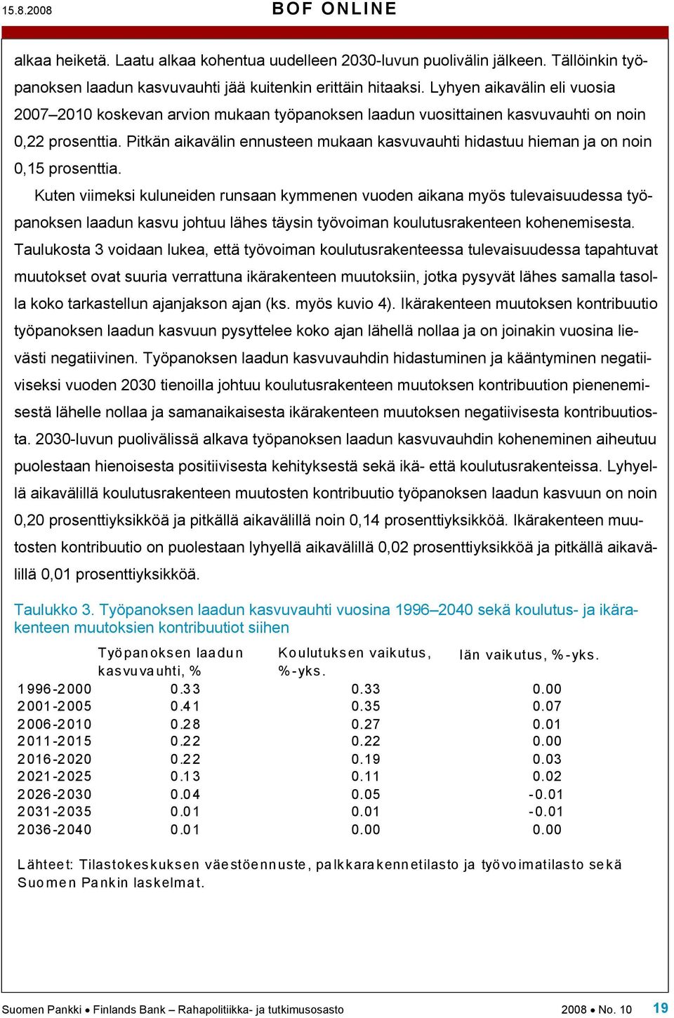 Pikän aikavälin ennuseen mukaan kasvuvauhi hidasuu hieman ja on noin 0,15 prosenia.