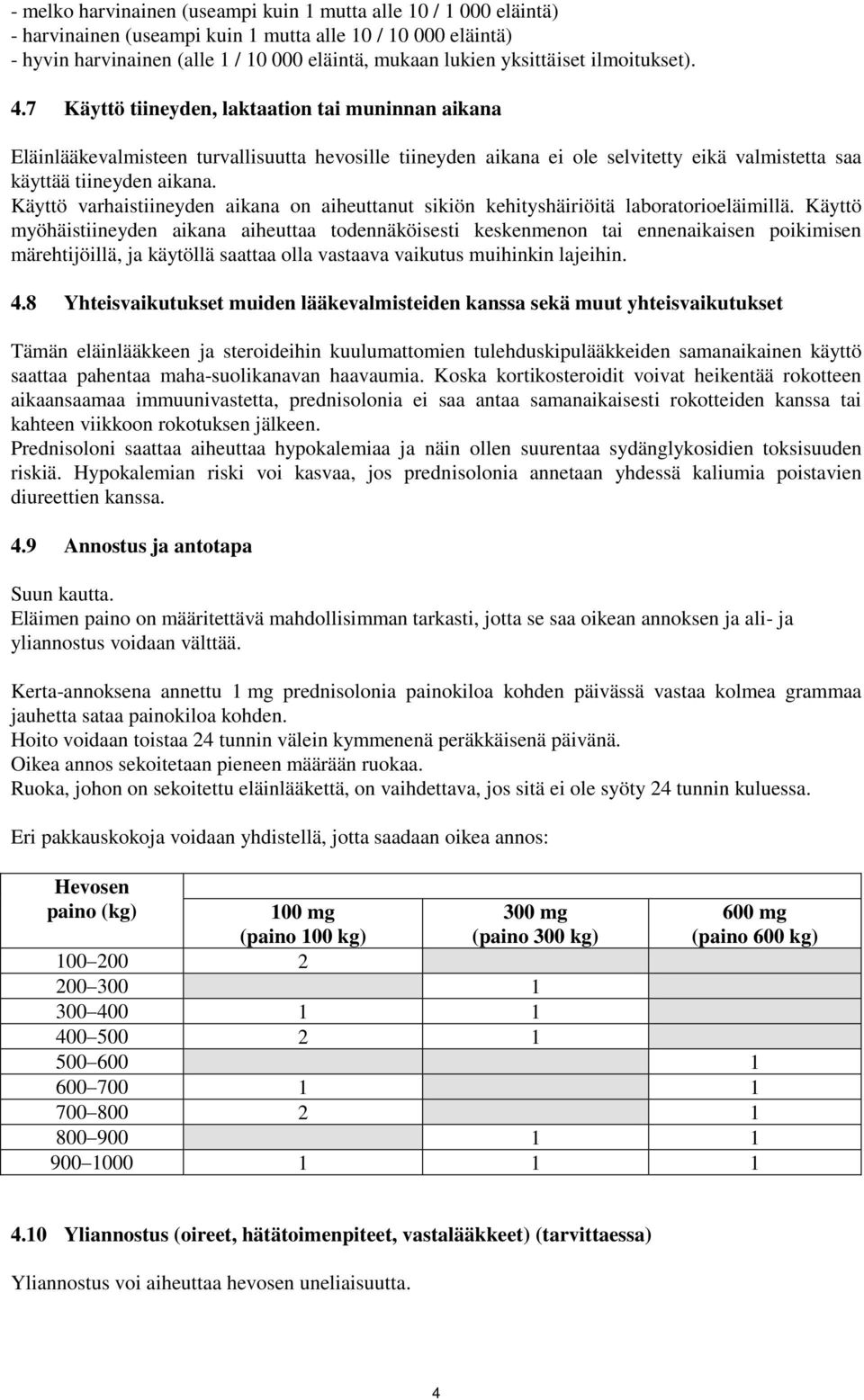 7 Käyttö tiineyden, laktaation tai muninnan aikana Eläinlääkevalmisteen turvallisuutta hevosille tiineyden aikana ei ole selvitetty eikä valmistetta saa käyttää tiineyden aikana.