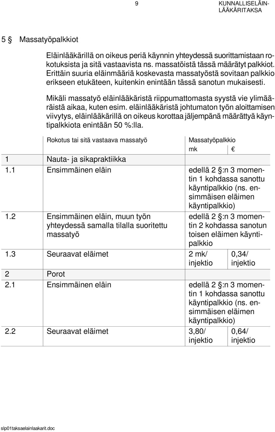 Mikäli massatyö eläinlääkäristä riippumattomasta syystä vie ylimääräistä aikaa, kuten esim.