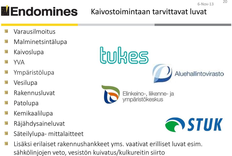 Räjähdysaineluvat Säteilylupa- mittalaitteet Lisäksi erilaiset rakennushankkeet