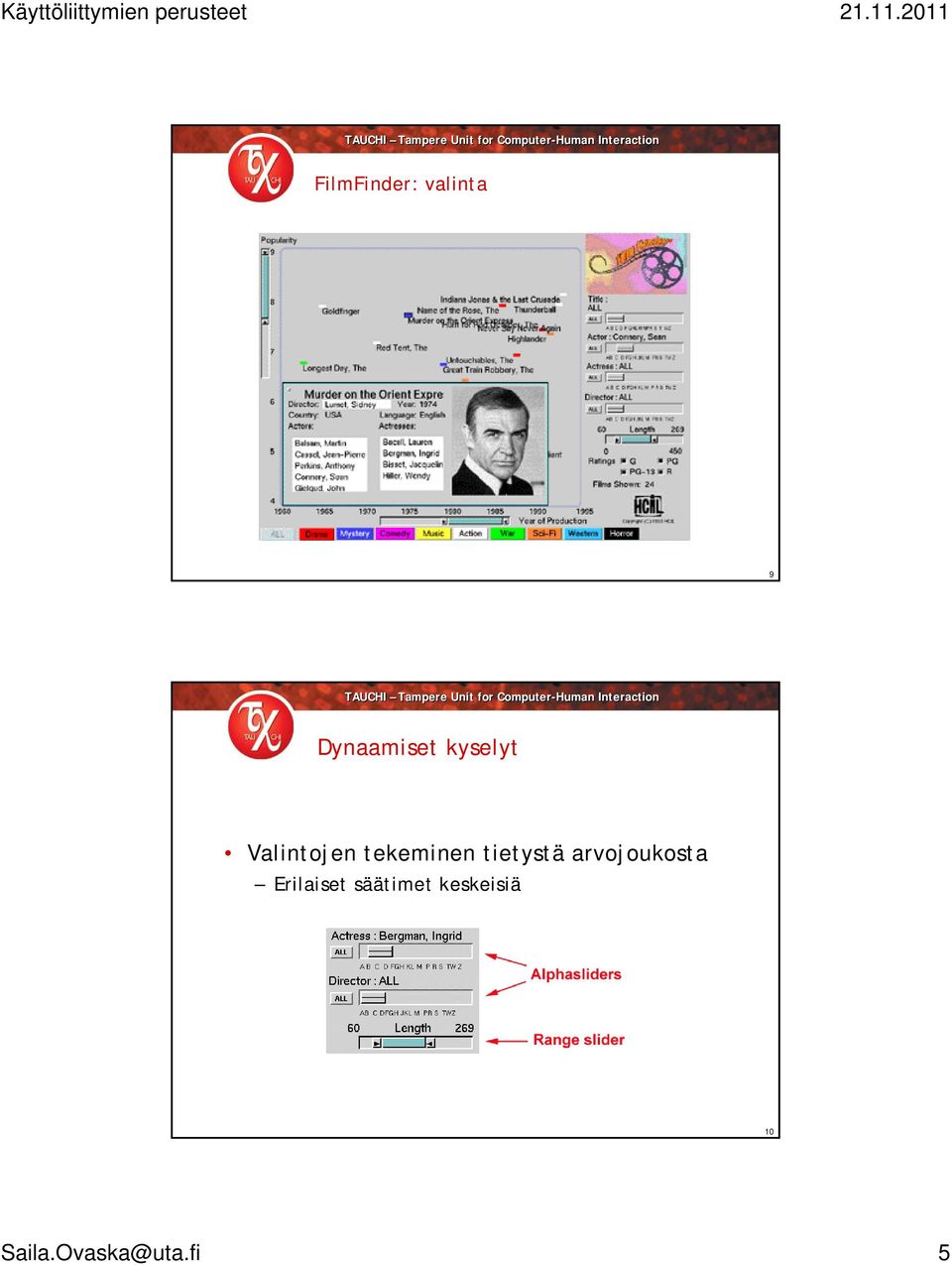 tietystä arvojoukosta Erilaiset