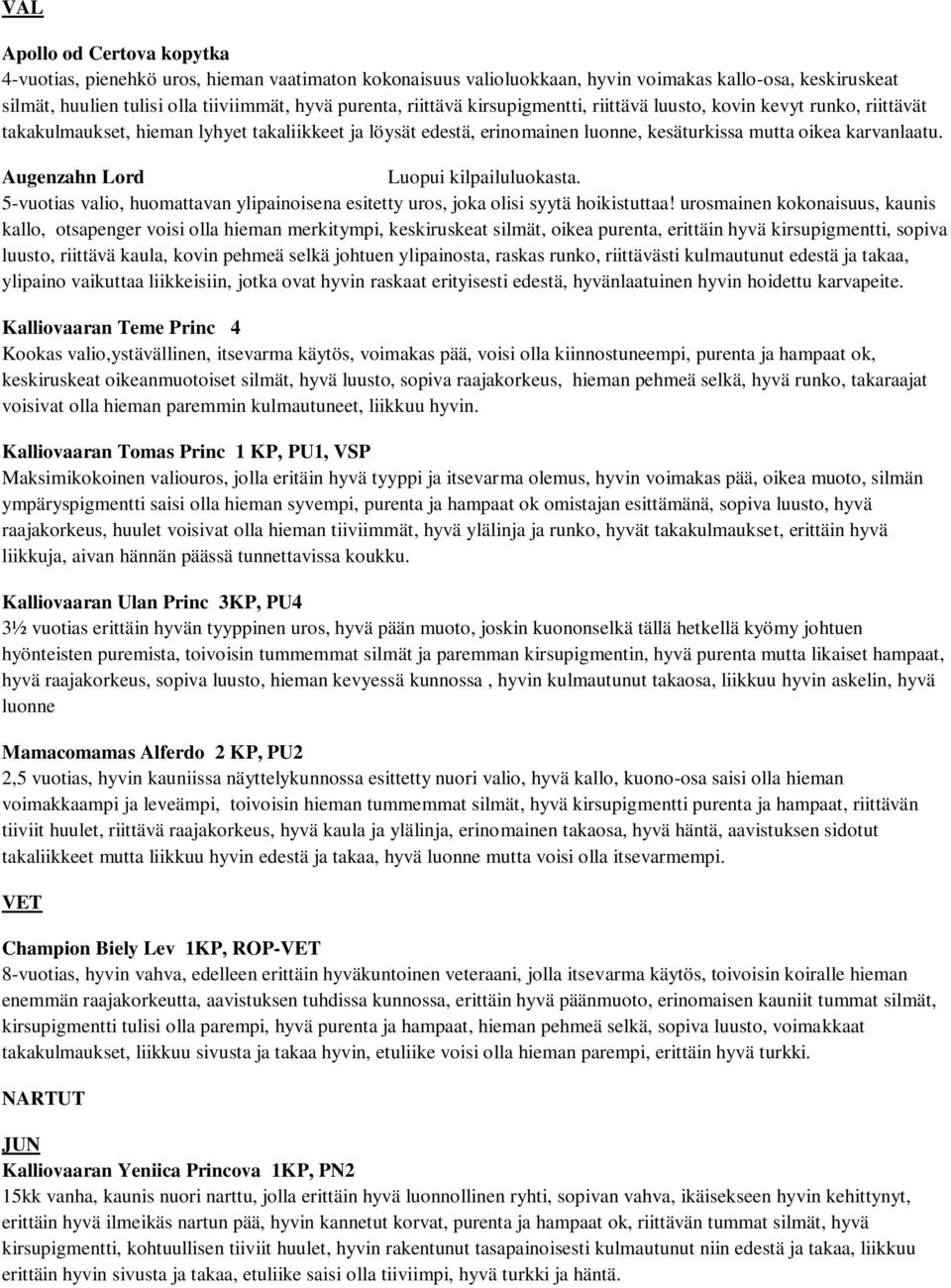 Augenzahn Lord Luopui kilpailuluokasta. 5-vuotias valio, huomattavan ylipainoisena esitetty uros, joka olisi syytä hoikistuttaa!