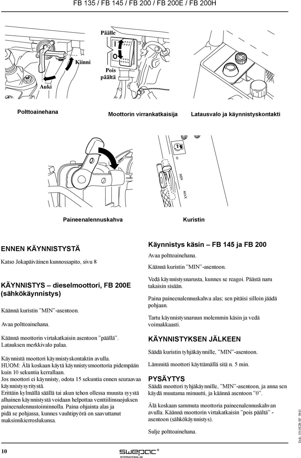 Päästä naru takaisin sisään. Paina paineenalennuskahva alas; sen pitäisi silloin jäädä pohjaan. Tartu käynnistysnaruun molemmin käsin ja vedä voimakkaasti.