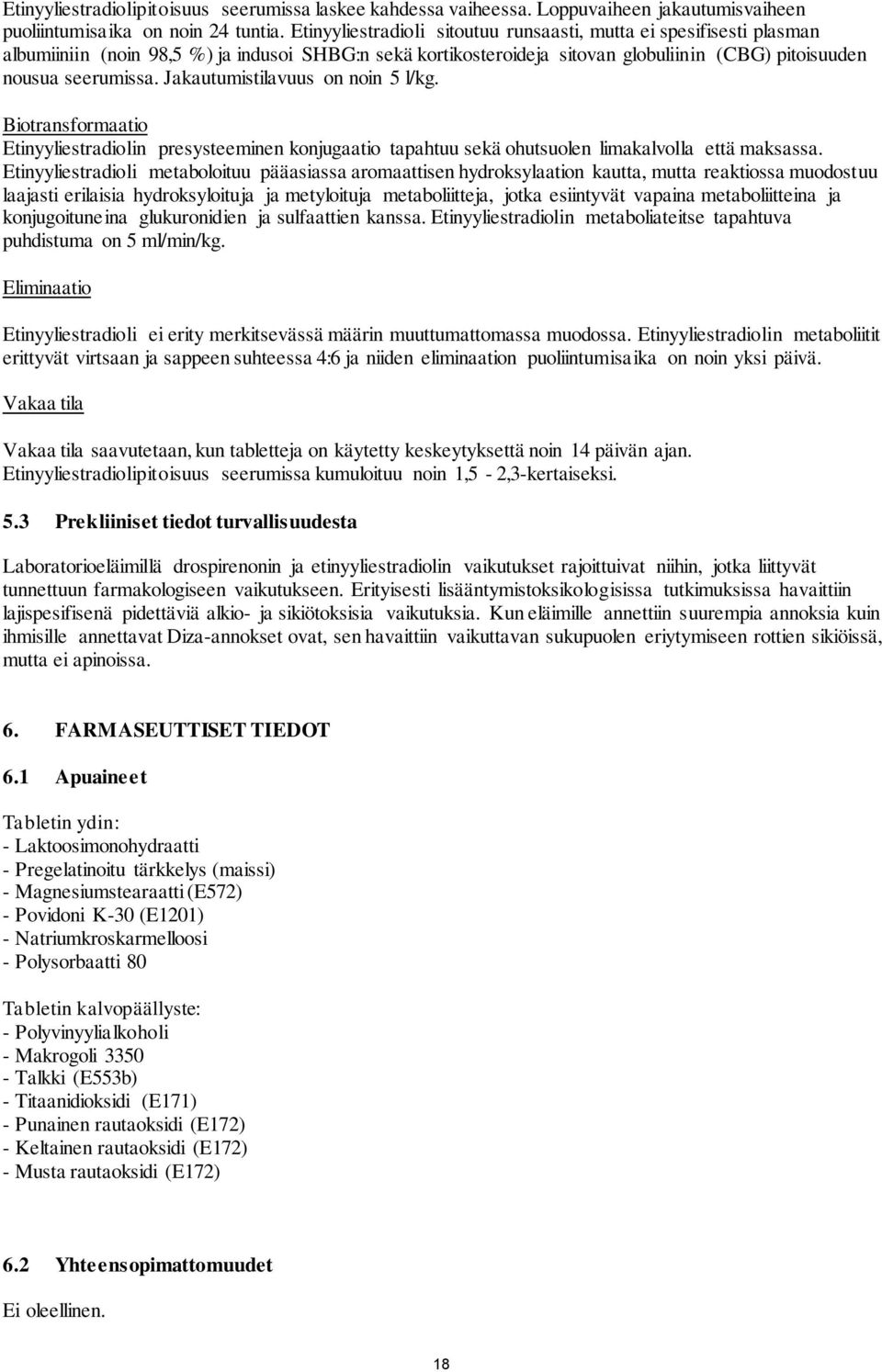 Jakautumistilavuus on noin 5 l/kg. Biotransformaatio Etinyyliestradiolin presysteeminen konjugaatio tapahtuu sekä ohutsuolen limakalvolla että maksassa.