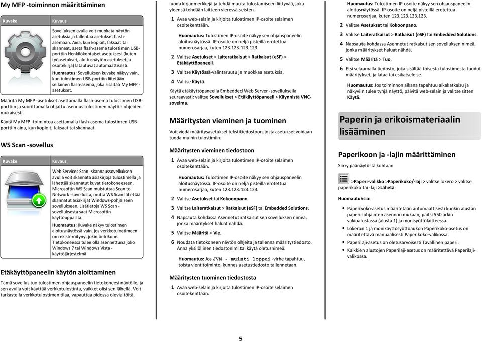 Huomautus: Sovelluksen kuvake näkyy vain, kun tulostimen USB-porttiin liitetään sellainen flash-asema, joka sisältää My MFP - asetukset.