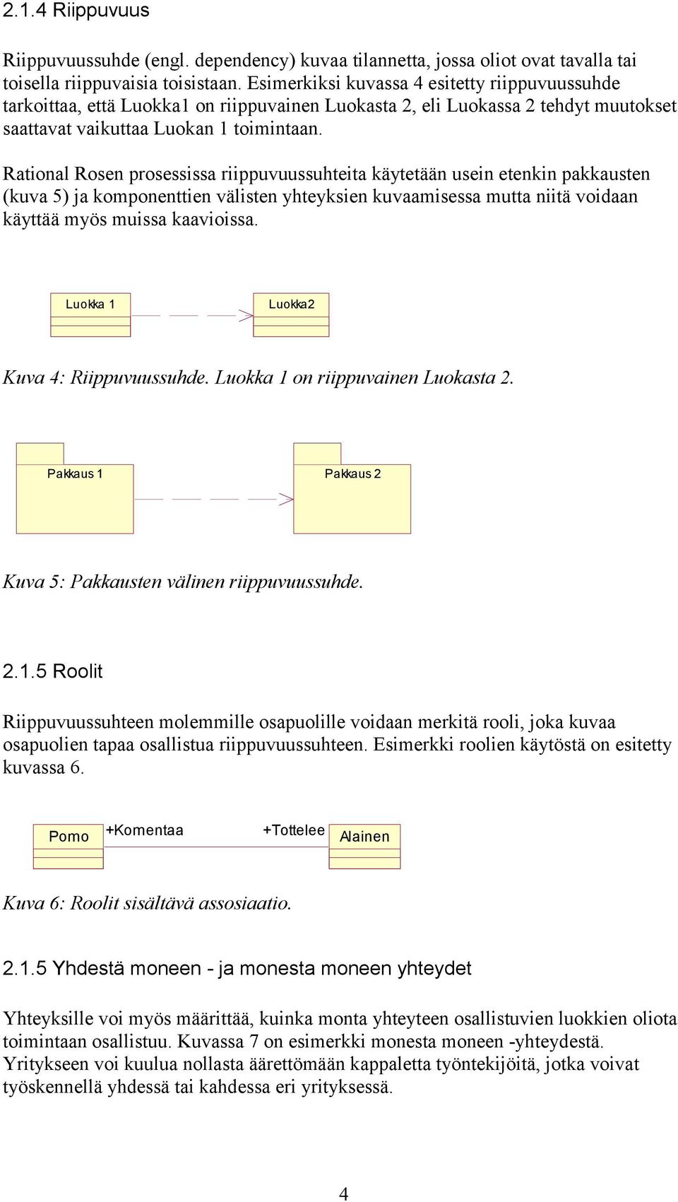 Rational Rosen prosessissa riippuvuussuhteita käytetään usein etenkin pakkausten (kuva 5) ja komponenttien välisten yhteyksien kuvaamisessa mutta niitä voidaan käyttää myös muissa kaavioissa.