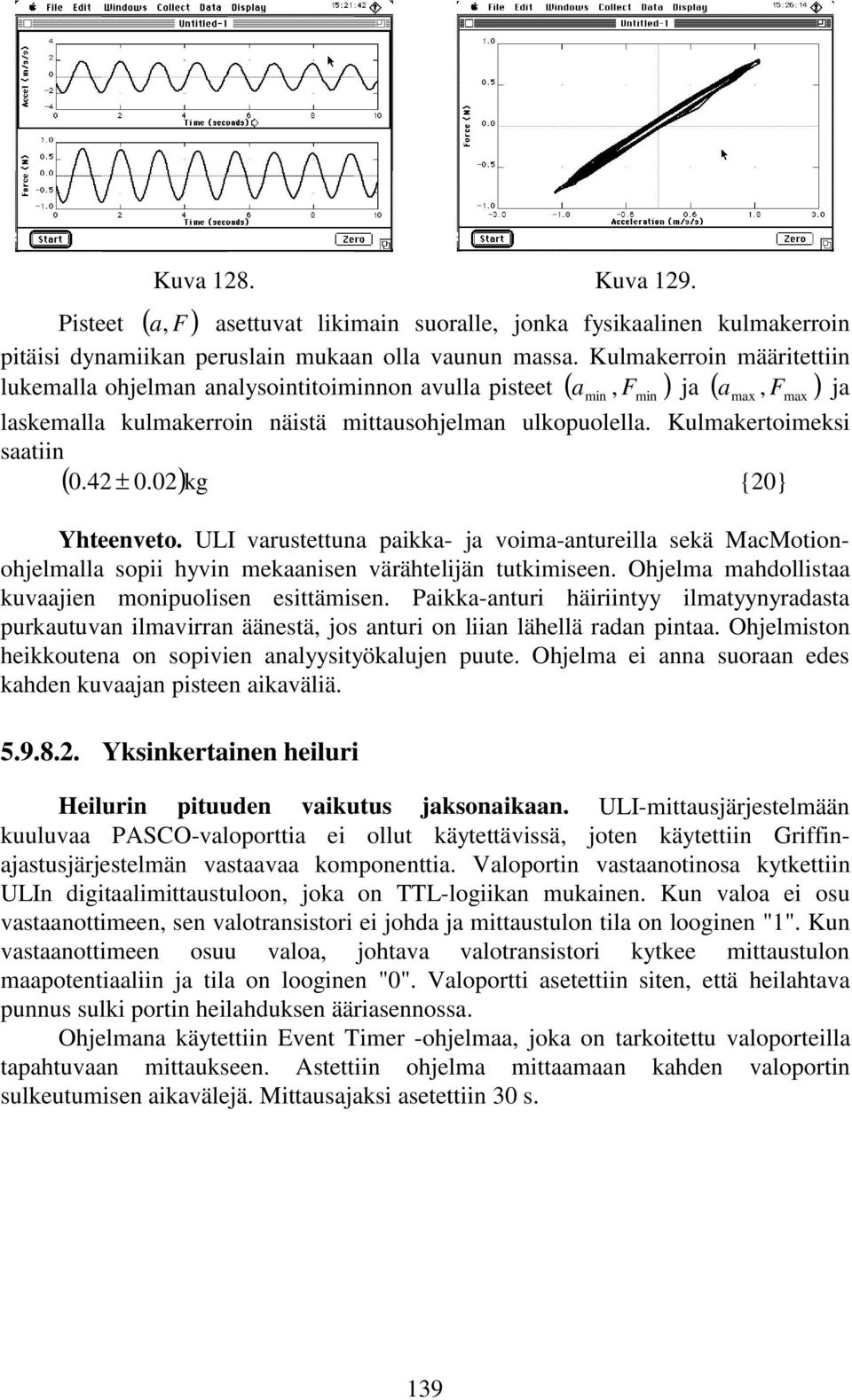 Kulmakertoimeksi saatiin ( 0.4 ± 0.0)kg {0} Yhteenveto. ULI varustettuna paikka- ja voima-antureilla sekä MacMotionohjelmalla sopii hyvin mekaanisen värähtelijän tutkimiseen.