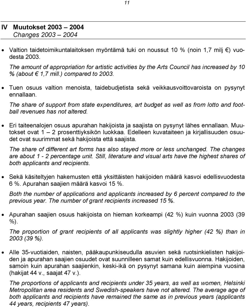 Tuen osuus valtion menoista, taidebudjetista sekä veikkausvoittovaroista on pysynyt ennallaan.