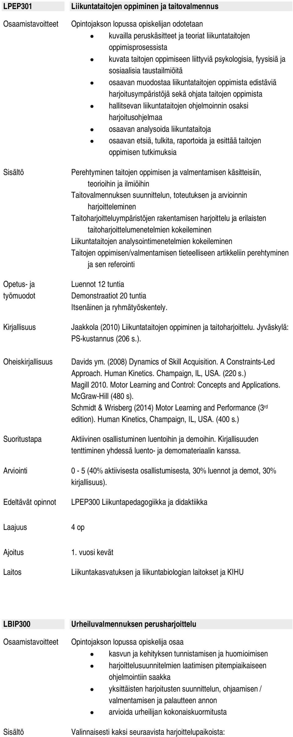 hallitsevan liikuntataitojen ohjelmoinnin osaksi harjoitusohjelmaa osaavan analysoida liikuntataitoja osaavan etsiä, tulkita, raportoida ja esittää taitojen oppimisen tutkimuksia Perehtyminen