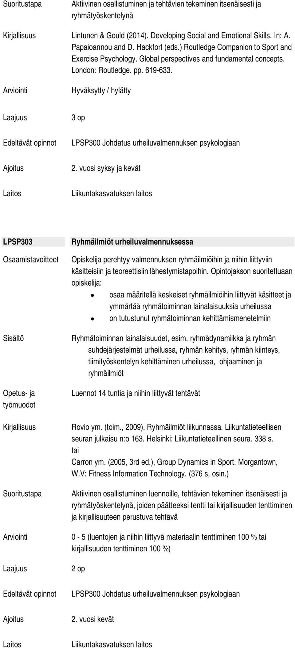 Hyväksytty / hylätty LPSP300 Johdatus urheiluvalmennuksen psykologiaan 2.