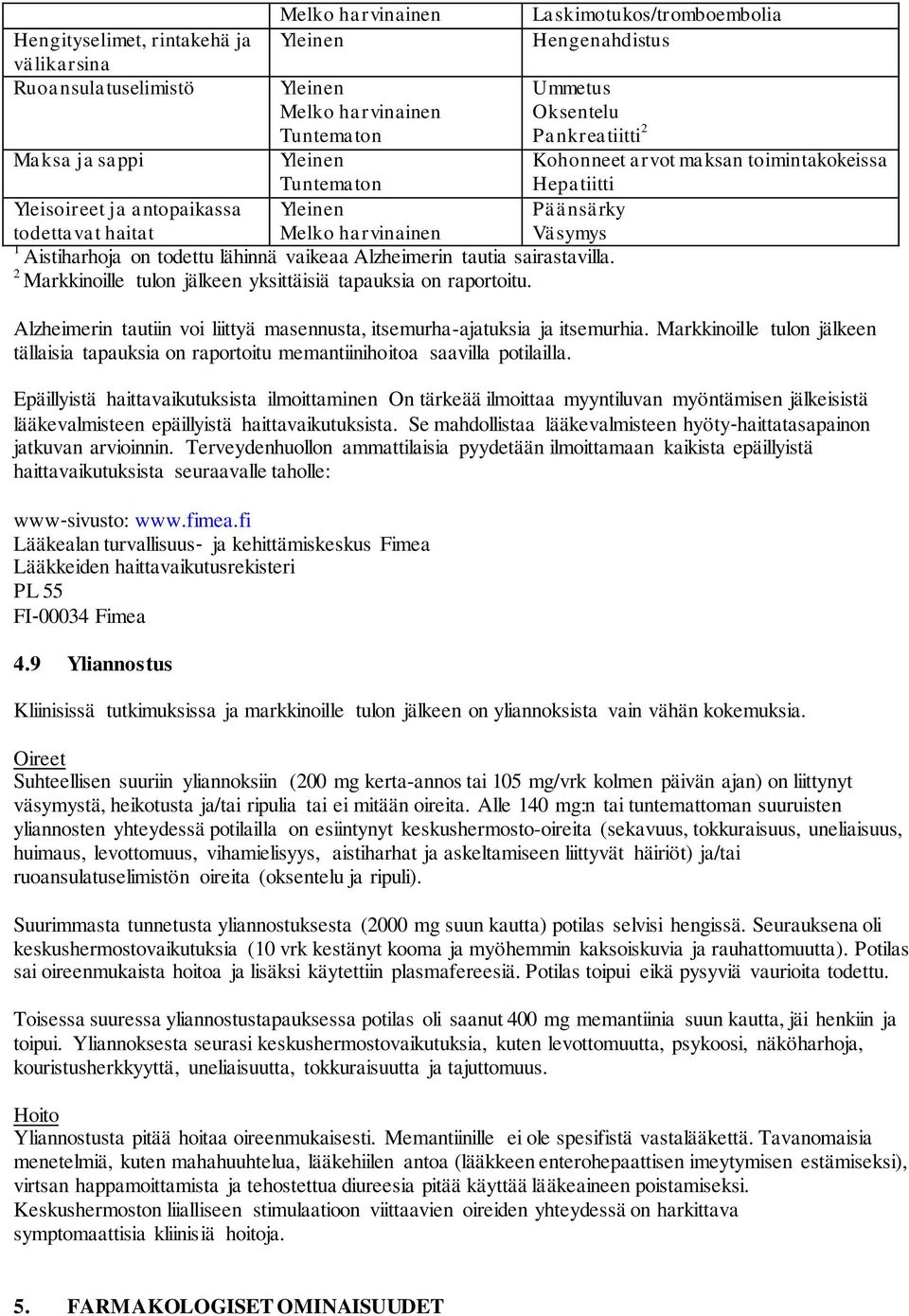 2 Markkinoille tulon jälkeen yksittäisiä tapauksia on raportoitu. Alzheimerin tautiin voi liittyä masennusta, itsemurha-ajatuksia ja itsemurhia.
