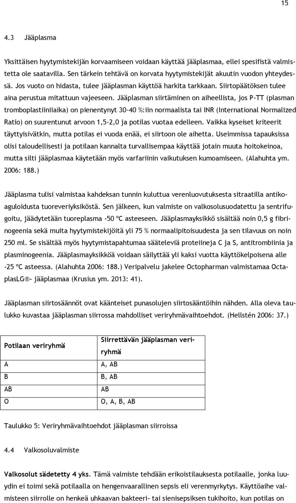 Jääplasman siirtäminen on aiheellista, jos P-TT (plasman tromboplastiiniiaika) on pienentynyt 30 40 %:iin normaalista tai INR (International Normalized Ratio) on suurentunut arvoon 1,5 2,0 ja potilas