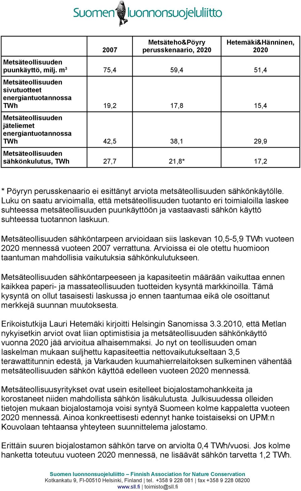 21,8* 17,2 * Pöyryn perusskenaario ei esittänyt arviota metsäteollisuuden sähkönkäytölle.