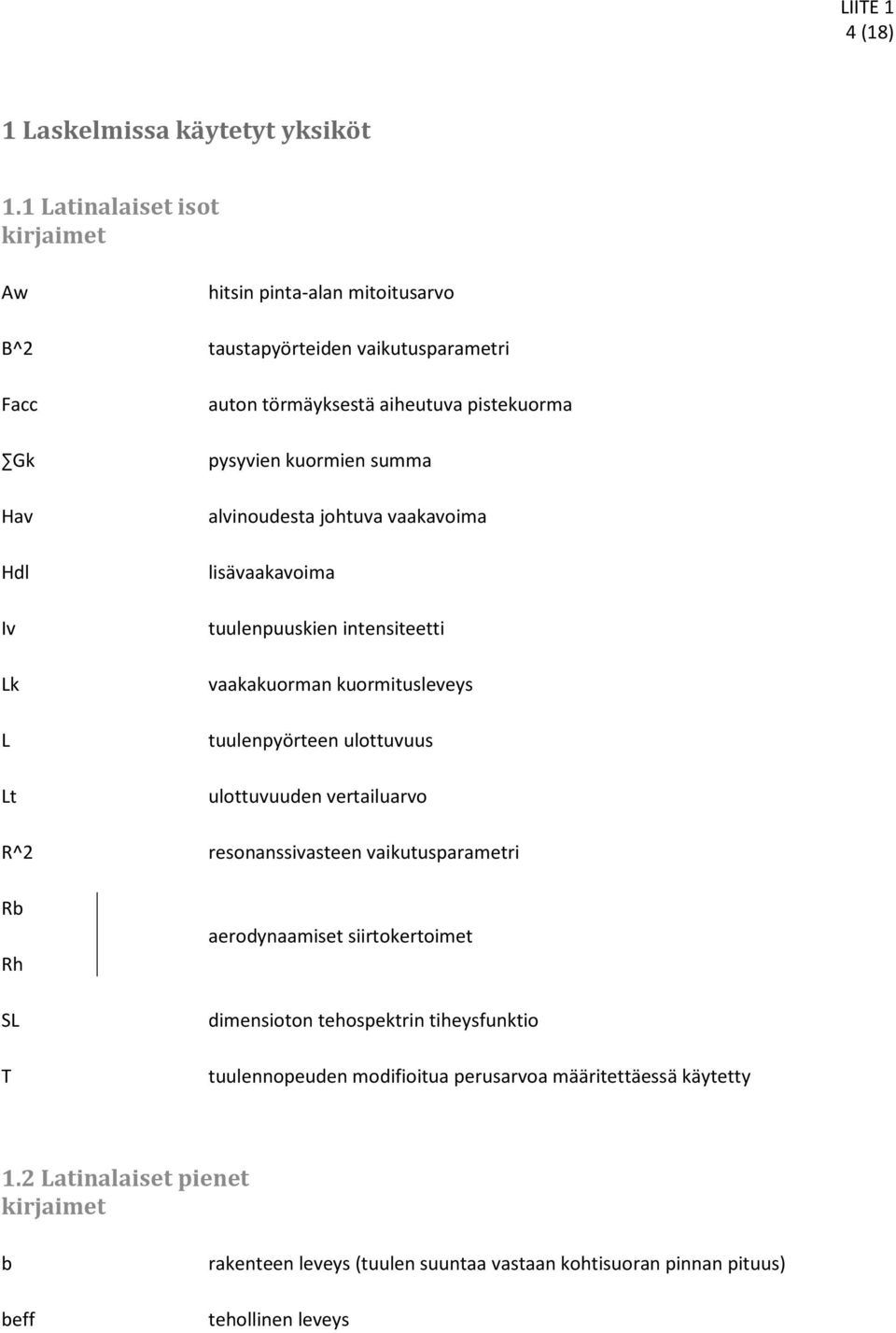 pistekuorma pysyvien kuormien summa alvinoudesta johtuva vaakavoima lisävaakavoima tuulenpuuskien intensiteetti vaakakuorman kuormitusleveys tuulenpyörteen ulottuvuus