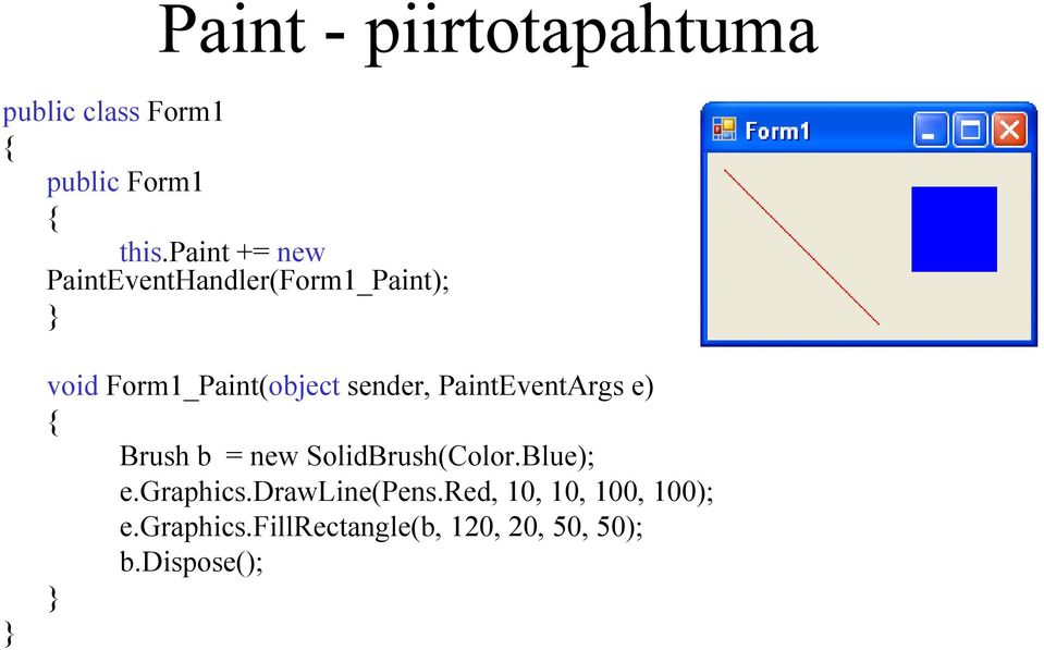 sender, PaintEventArgs e) { Brush b = new SolidBrush(Color.Blue); e.graphics.