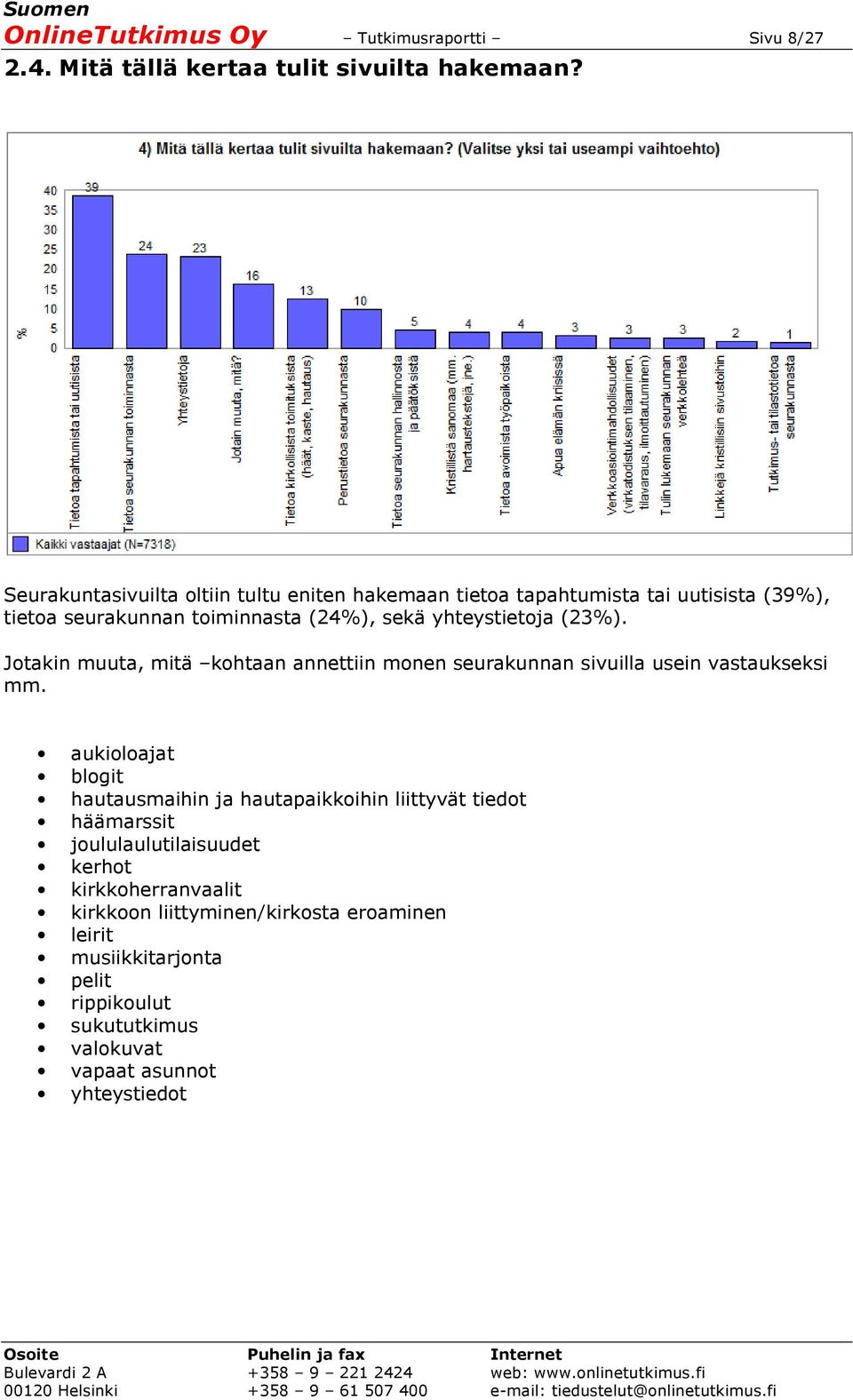 (23%). Jotakin muuta, mitä kohtaan annettiin monen seurakunnan sivuilla usein vastaukseksi mm.
