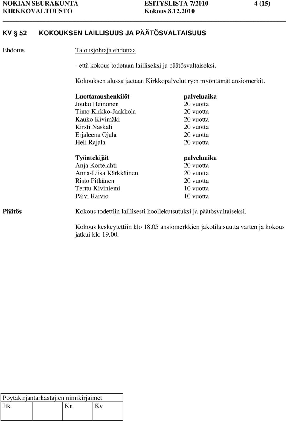 Luottamushenkilöt Jouko Heinonen Timo Kirkko-Jaakkola Kauko Kivimäki Kirsti Naskali Erjaleena Ojala Heli Rajala Työntekijät Anja Kortelahti Anna-Liisa Kärkkäinen