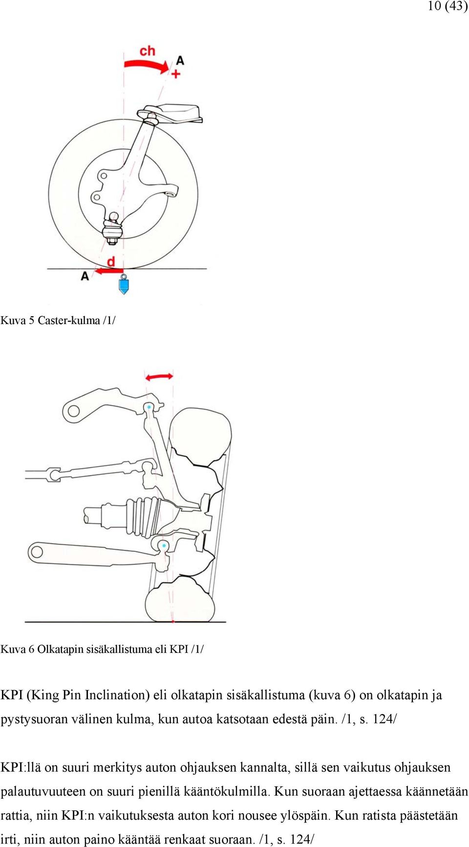 124/ KPI:llä on suuri merkitys auton ohjauksen kannalta, sillä sen vaikutus ohjauksen palautuvuuteen on suuri pienillä kääntökulmilla.