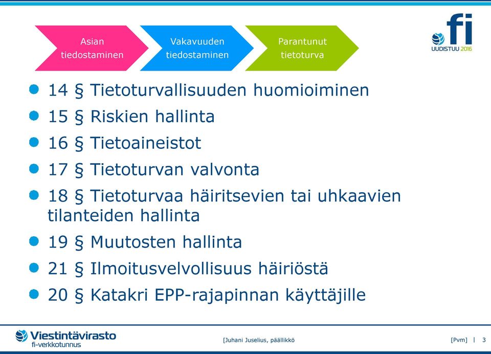 uhkaavien tilanteiden hallinta 19 Muutosten hallinta 21