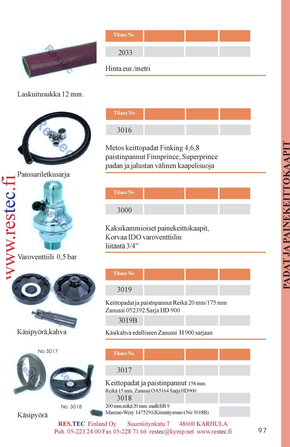 painekeittokaapit, Korvaa IDO varoventtiilin liitäntä 3/4 3019 PADAT JA PAINEKEITTOKAAPIT Käsipyörä,kahva Keittopadat ja paistnpannut Reikä 20 mm/175 mm Zanussi 052392 Sarja